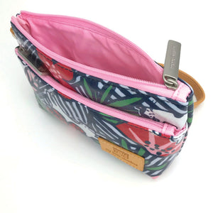 2-Zipper Organizer Pouch with leather handle strap