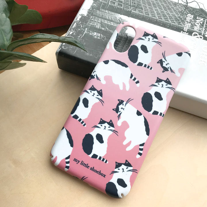 My Little Shoebox Pink Tuxedo Cat Pattern Cute Phone Case soft TPU case iPhoneX Iphone8 Iphone7 Samsung s8